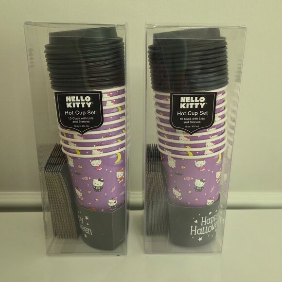 HELLO KITTY 16 oz Paper Cups w/ Lids and Sleeves | Coffee Hot Cocoa Tea | NEW - Picture 1 of 4